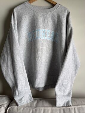 Brunette The Label Gray 'Redhead' Crewneck with Light Blue Lettering